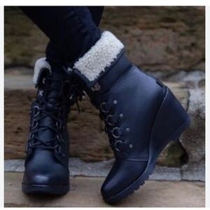 SOREL After Hours Leather Shearling Boot Wedges